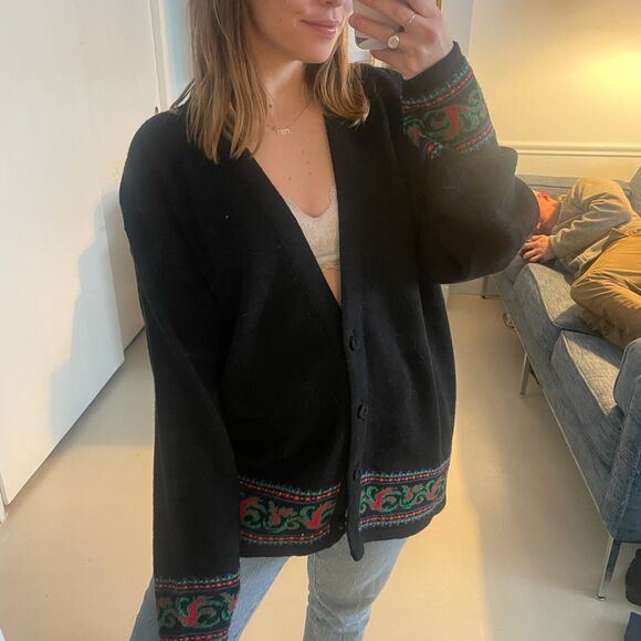 Pendleton Button Front Knit 100% Virgin Wool Cardigan Sweater Black Large Tall - Picture 2 of 6